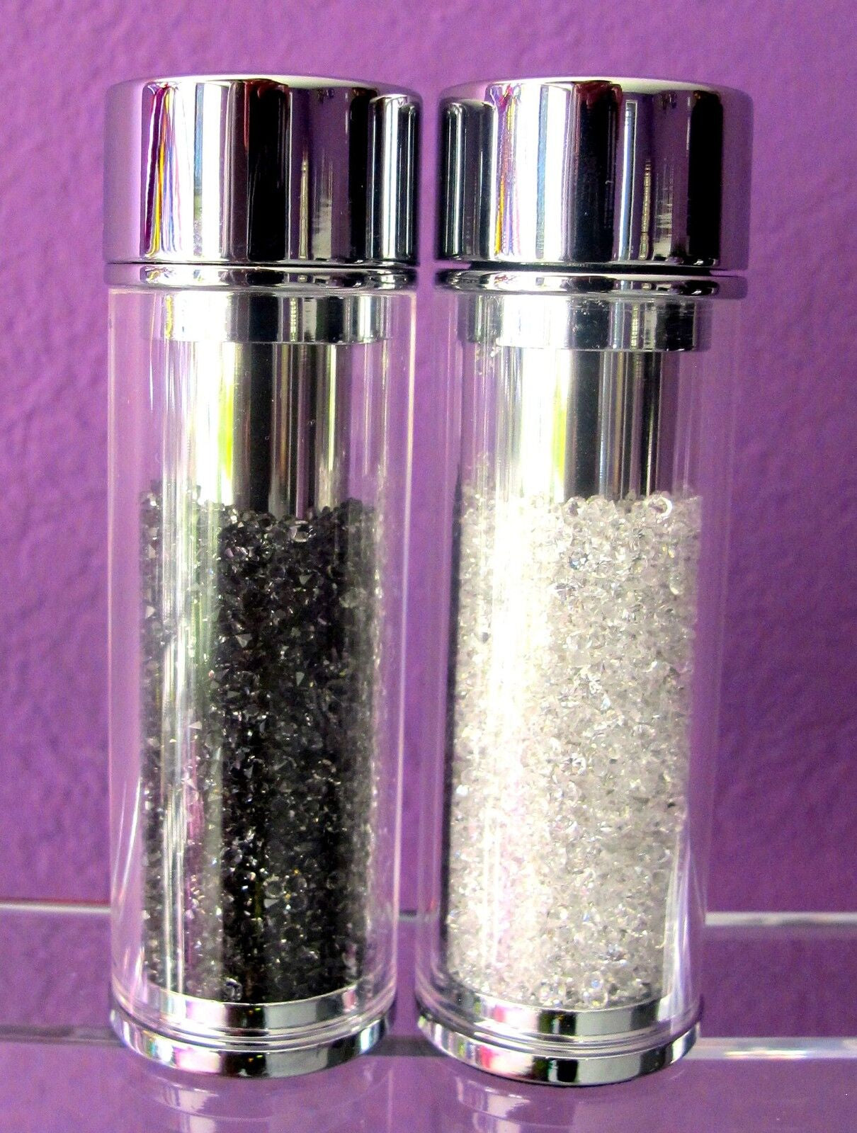 salt pepper shaker, Crystal Salt and Pepper Shakers – Stainless Steel, Filled with Sparkling Swarovski Crystals, Elegant Kitchen & Dining Decor