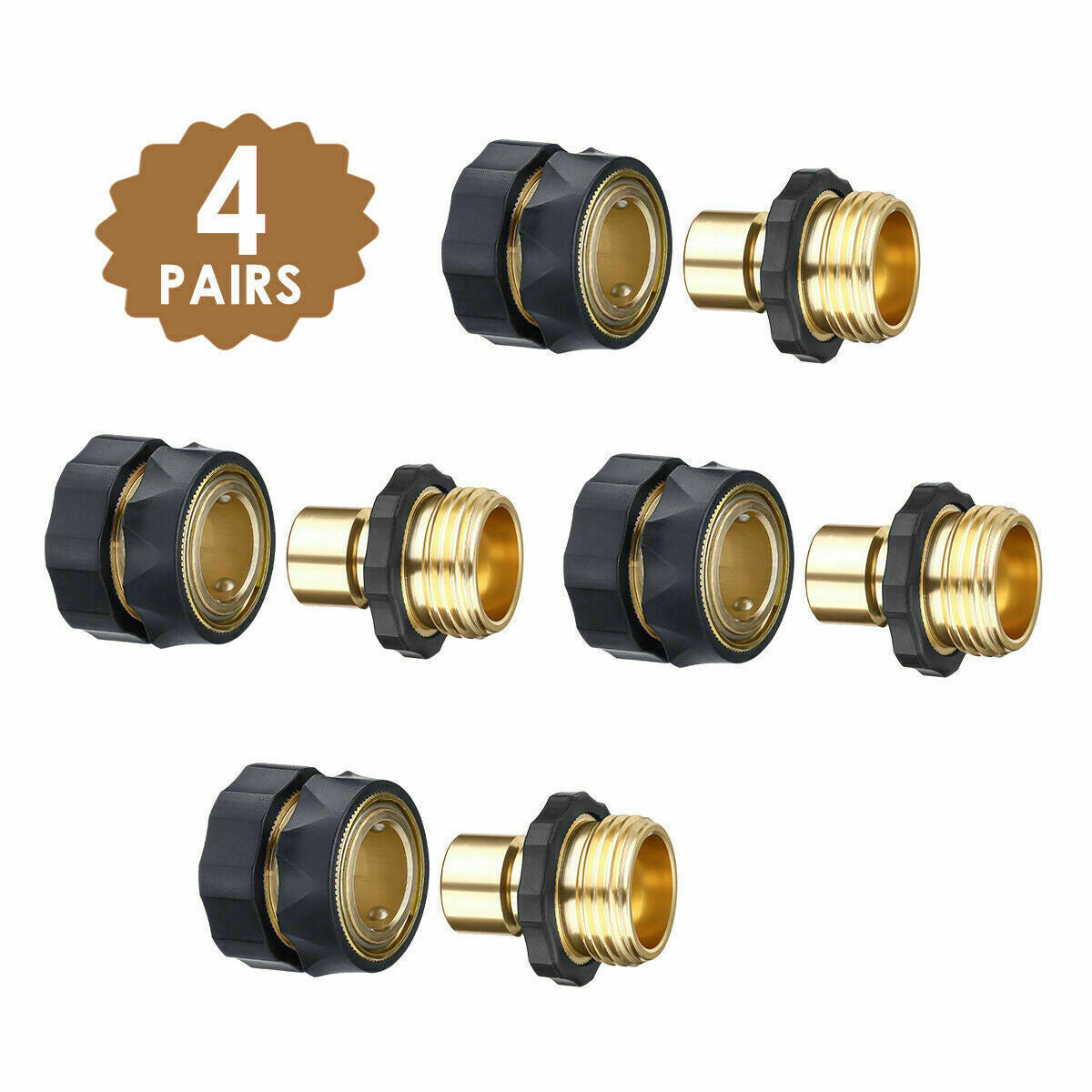 3/4' Garden Hose Quick Connect Brass Anodized Aluminum Female Male Set (4 Pack)