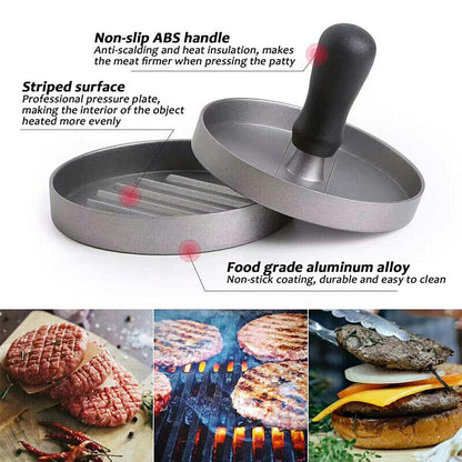 Burger Press Patty Maker - Non-Stick, Easy Release, Perfect Round Patties for Beef, Veggie & More, Detachable Handle for BBQ, Picnic & Kitchen Use