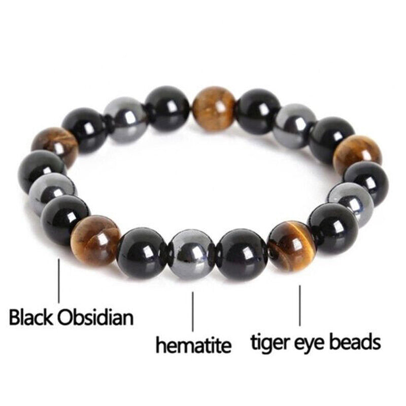 Energy Healing Stretch Bracelet Natural Stone Hematite Tiger Eye for Men Women