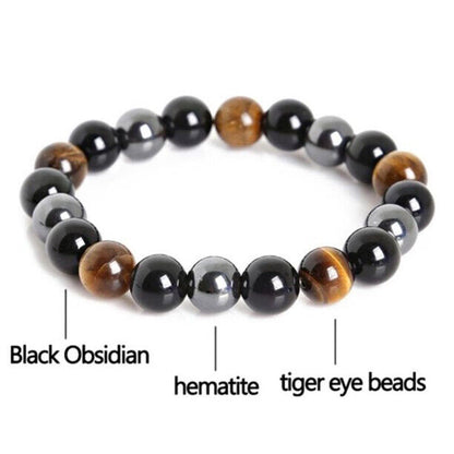 Energy Healing Stretch Bracelet Natural Stone Hematite Tiger Eye for Men Women