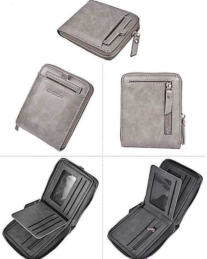 Men RFID Blocking Leather Bifold Wallet Credit Card ID Holder Zip around Purse