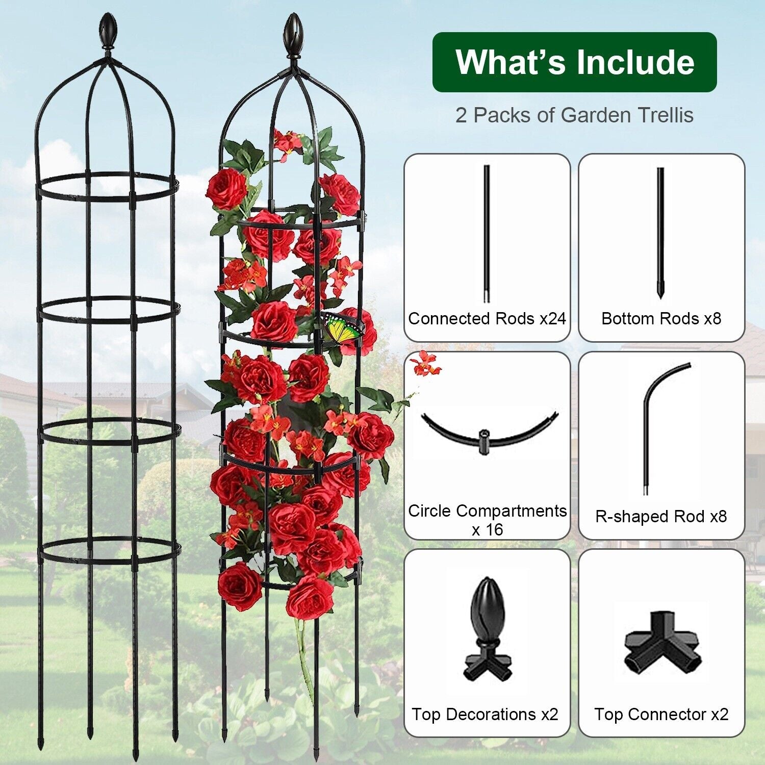 2Pack 6Ft Rustproof Garden Trellis for Potted Plants Climbing Vine Rose Clematis