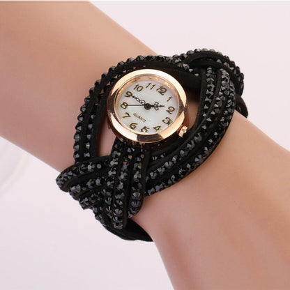 New Fashion Women Crystal Multilayer Leather Bracelet Quartz Analog Wrist Watch