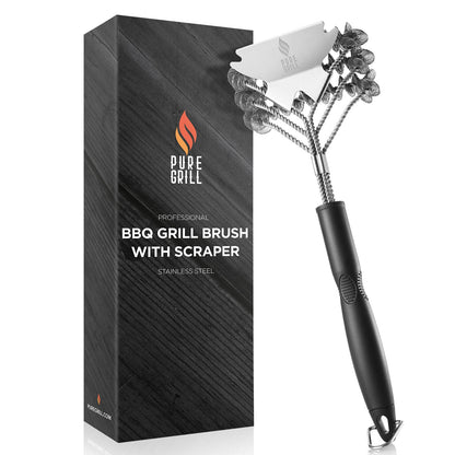 grill wire brush, Bristle-Free Grill Brush & Scraper – 18” Stainless Steel BBQ Cleaner, 3-in-1 Deep Cleaning, Safe for All Grates, Heavy-Duty 