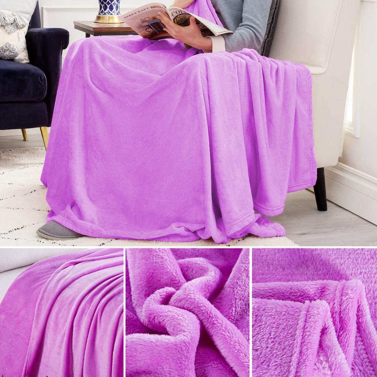 Soft Fuzzy Sherpa Fleece Throw Blanket for Couch, Bed & Sofa | Warm Cozy Lightweight Blanket for All Seasons | Easy-Care Fluffy Blanket in 5 Colors