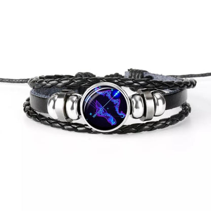 Leather Bracelet Bangle for Men Woman with Signs of the Zodiac Astrology Luminou
