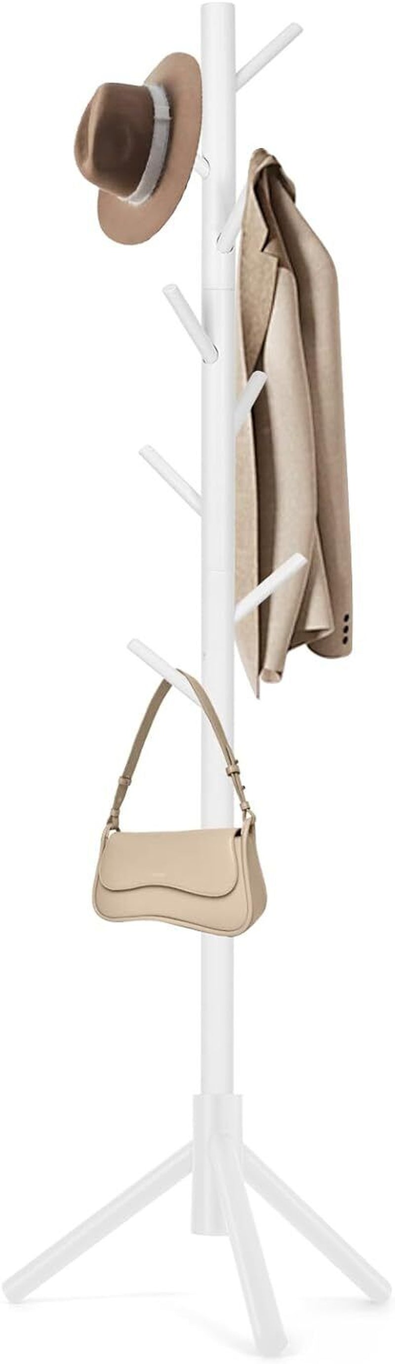 Modern Multifunctional Coat Hanger, Wooden Coat Rack Stand with Adjustable Height, 8 Hooks for Hats & Scarves - Space-Saving Entryway Organizer Sturdy