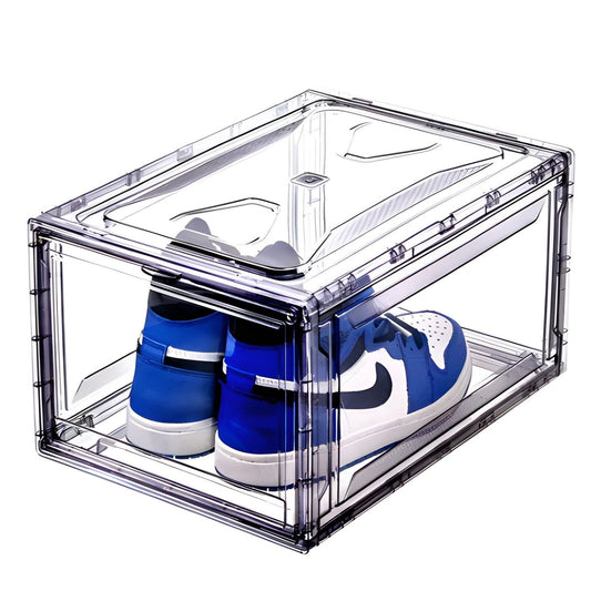 Acrylic Shoe Organizer - Clear Magnetic Stackable Sneaker Storage Box Front Open Display Case, Fits Up to Men’s Shoe Size, Durable Room Gift Accessory