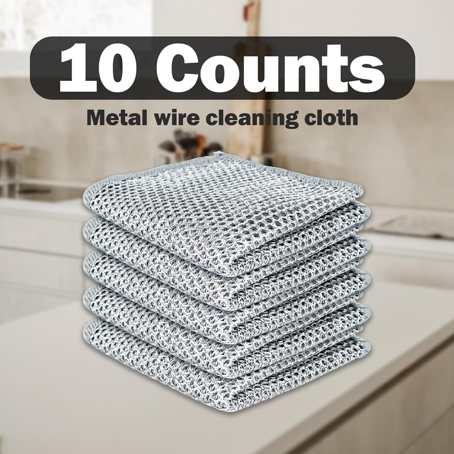 10Pcs Multipurpose Wire Dishwashing Rags - Non-Scratch Scrubbing Cloths - NEW