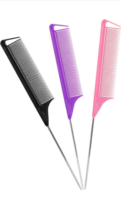 Rat Tail Comb Set - 3Pcs Precision Parting Comb with Long Steel Pin for Hair Styling, Weaving & Braiding | Professional Salon & Home Use