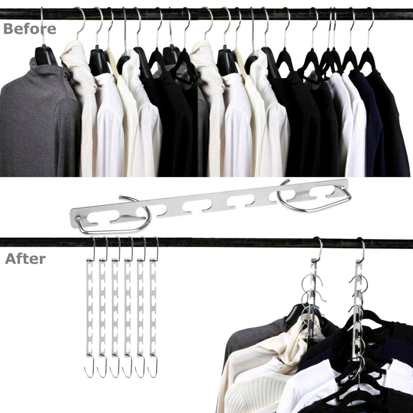 6 Pack Metal Wonder Closet Hanger Organizer Hook Space Saving Clothes Rack NEW
