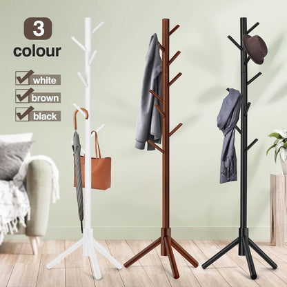 Modern Multifunctional Coat Hanger, Wooden Coat Rack Stand with Adjustable Height, 8 Hooks for Hats & Scarves - Space-Saving Entryway Organizer Sturdy