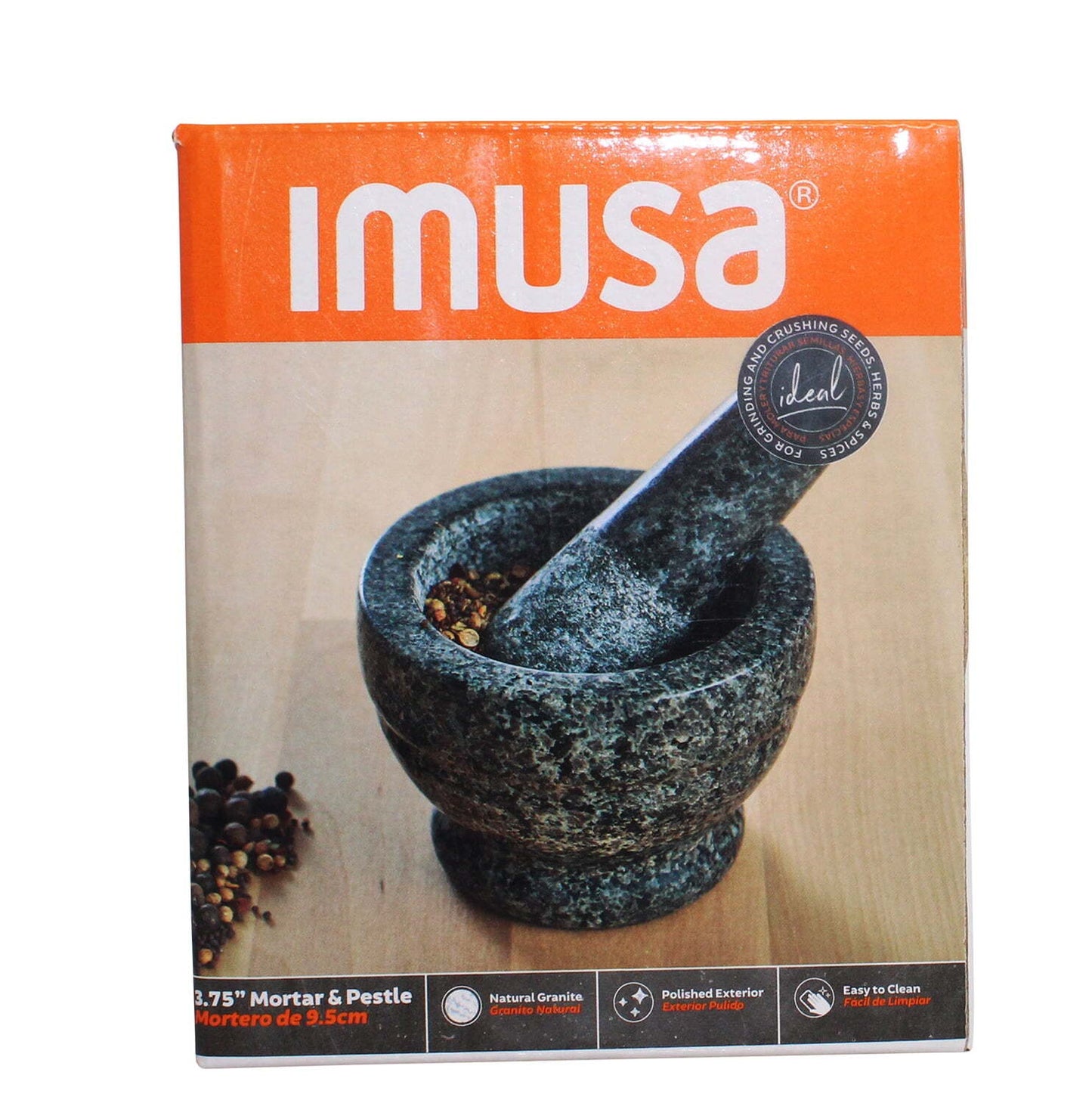 3.75" Mini Polished Granite Mortar and Pestle, Gray (3.7" X 3.7" X 2.8")