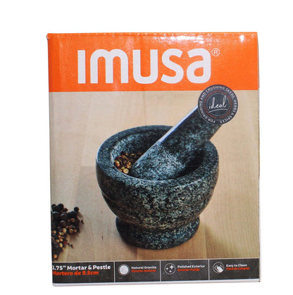 3.75" Mini Polished Granite Mortar and Pestle, Gray (3.7" X 3.7" X 2.8")