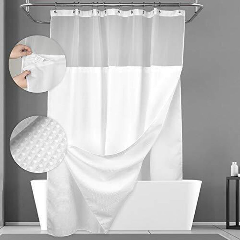 Extra Long Waffle Weave Shower Curtain 96 Inch with Snap-In Fabric Liner, Hotel Style 3-in-1 Set, Water-Resistant & Includes 12 Rust-Resistant Hooks