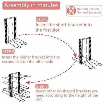 Adjustable 8 Tier Pots and Pans Organizer Rack Pots Holder for Kitchen Cabinet