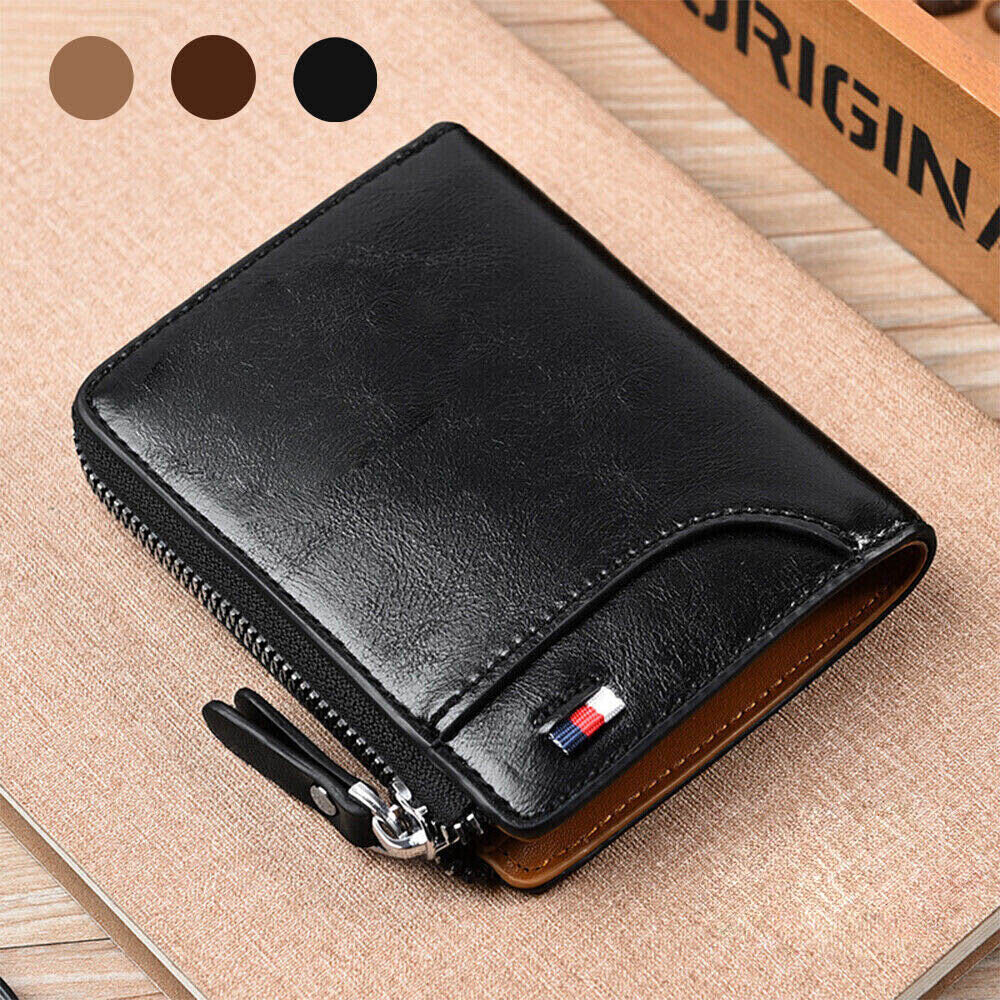 Men’s Wallet RFID Blocking – Leather Credit Card & ID Holder, Waterproof Zipper Purse, Slim & Stylish Design for Secure Everyday Carry!