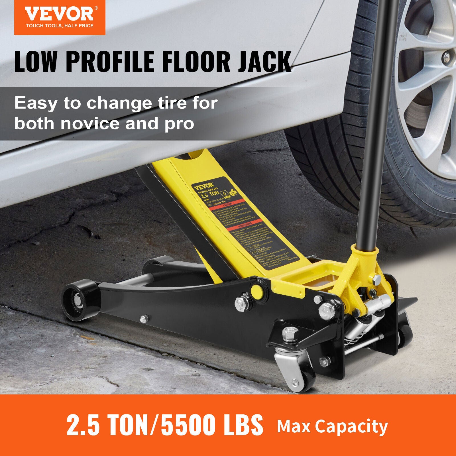 VEVOR 2.5T Lift Low Profile Floor Jack Heavy Steel Dual Piston Auto Rapid Pump