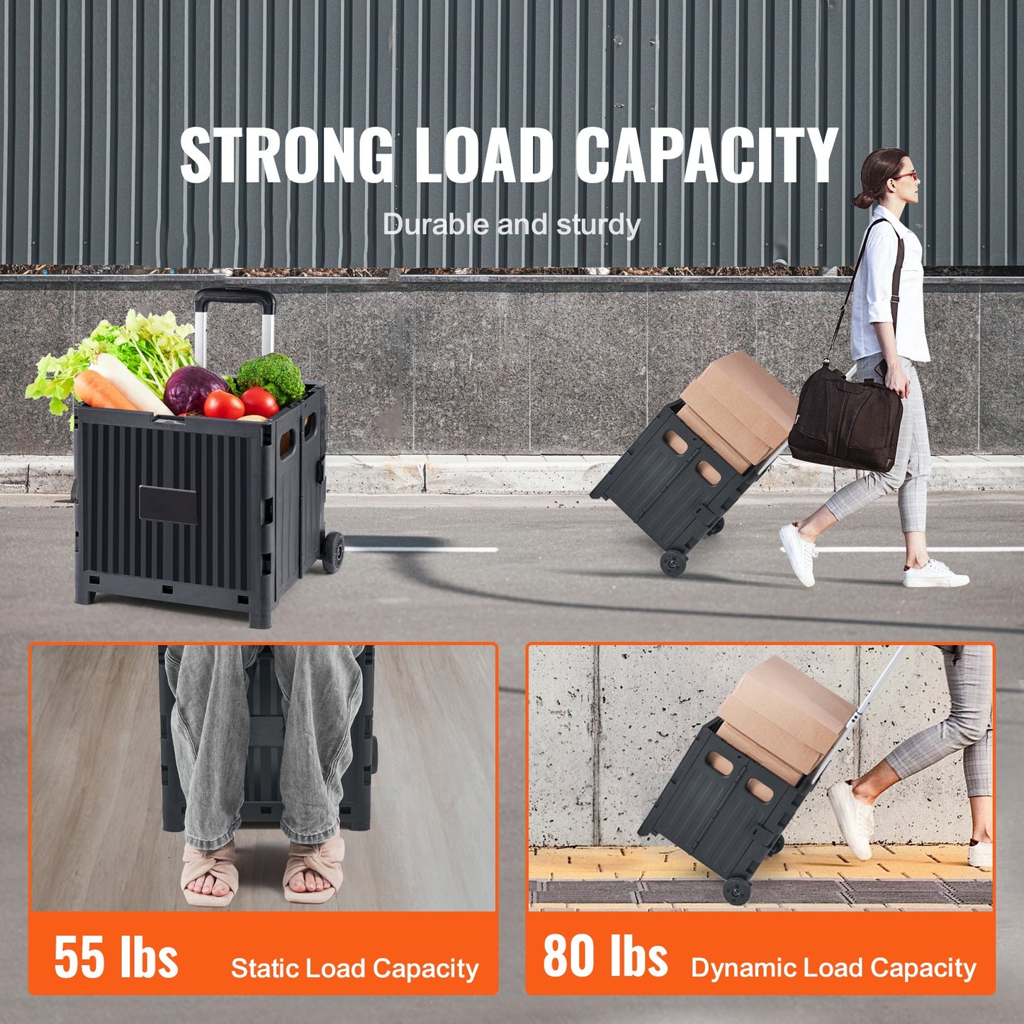 Folding Shopping Cart Foldable Utility Cart 80 Lbs Telescoping Handle