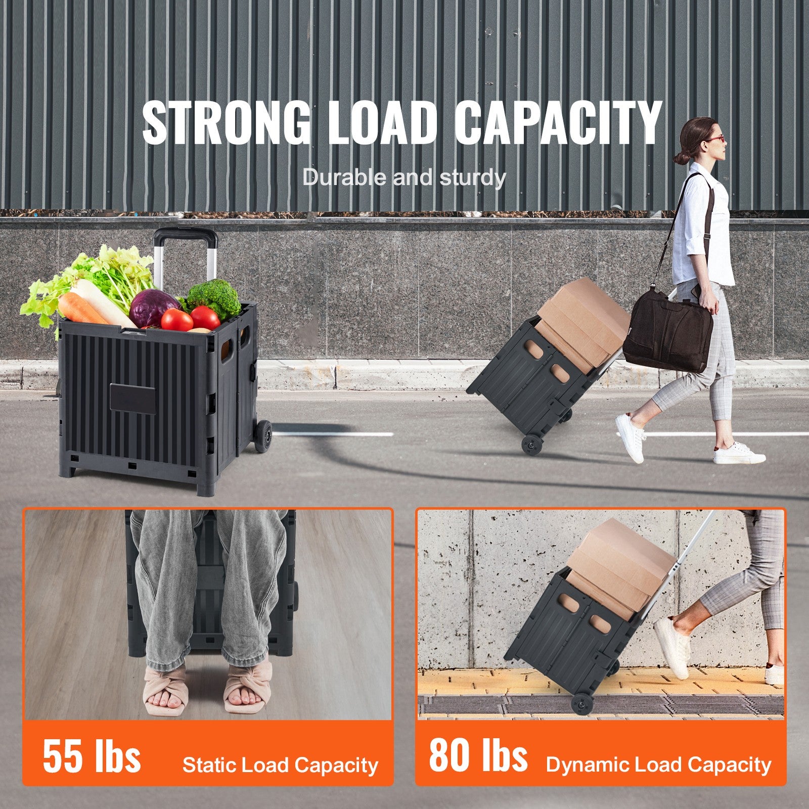 Folding Shopping Cart Foldable Utility Cart 80 Lbs Telescoping Handle