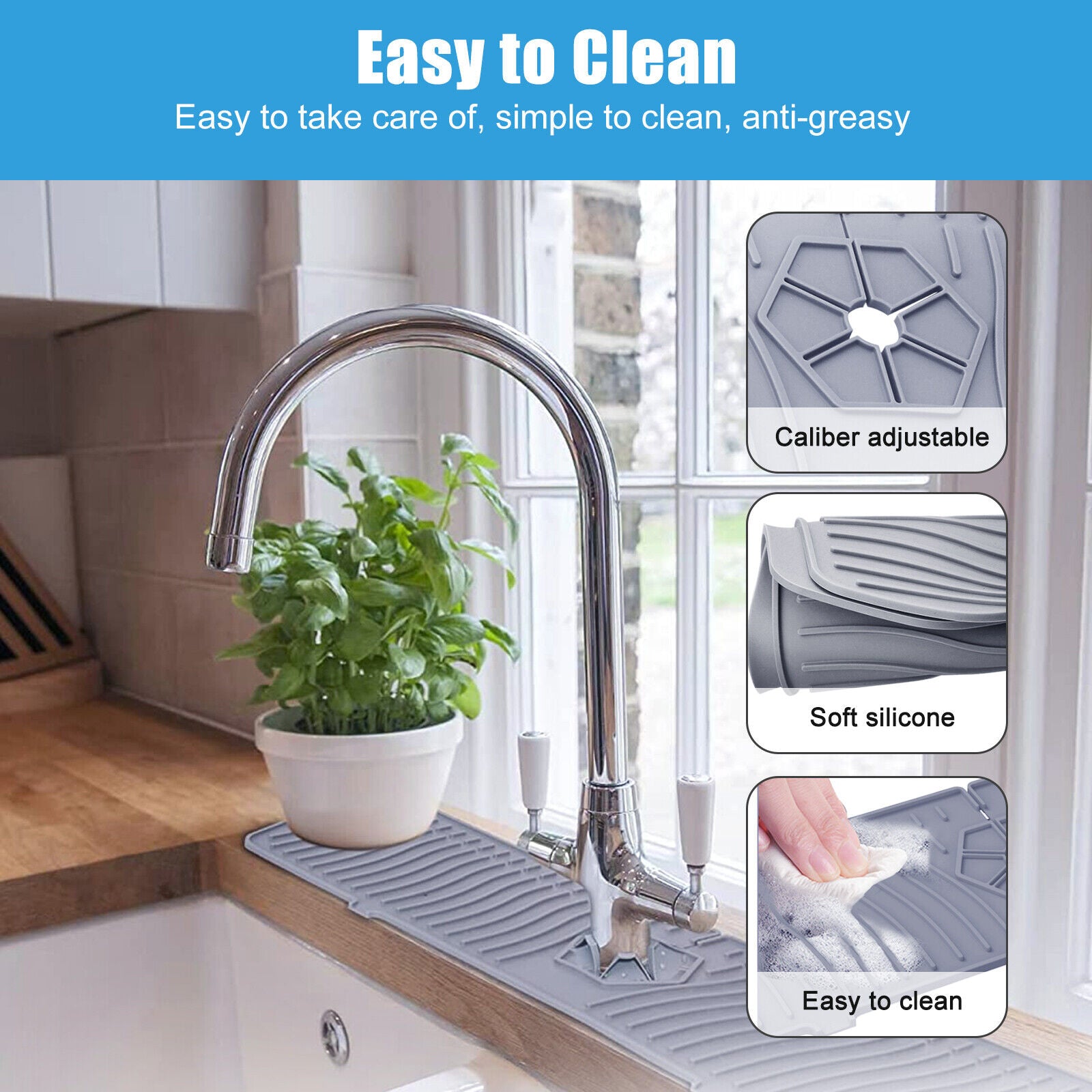 Kitchen Faucet Sink Splash Guard Silicone Drain Pad Water Catcher Tray Slip Mat