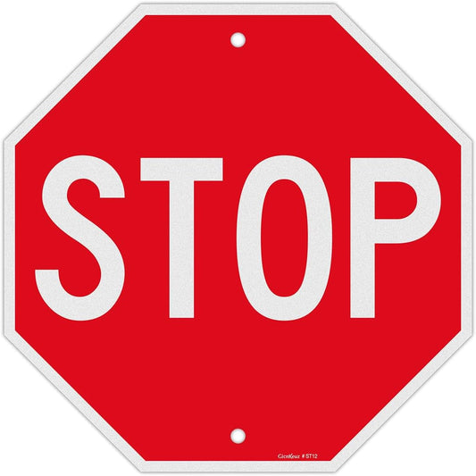 Stop Sign, 12 X 12 Inches Rust-Free Reflective Aluminum, 1 Pack