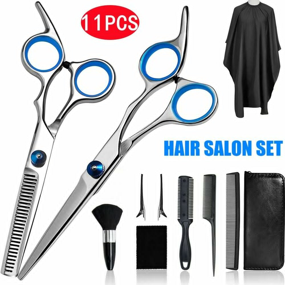 Professional Hair Cutting Scissors Set - Barber Shears & Thinning Scissors | Adjustable Brush Comb Haircare Kit Lightweight Stainless Steel Salon