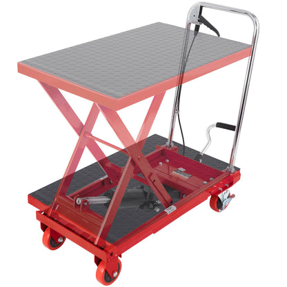 Hydraulic Lift Table Cart 500 Lbs Manual Scissor Lift Table 28.5" Red