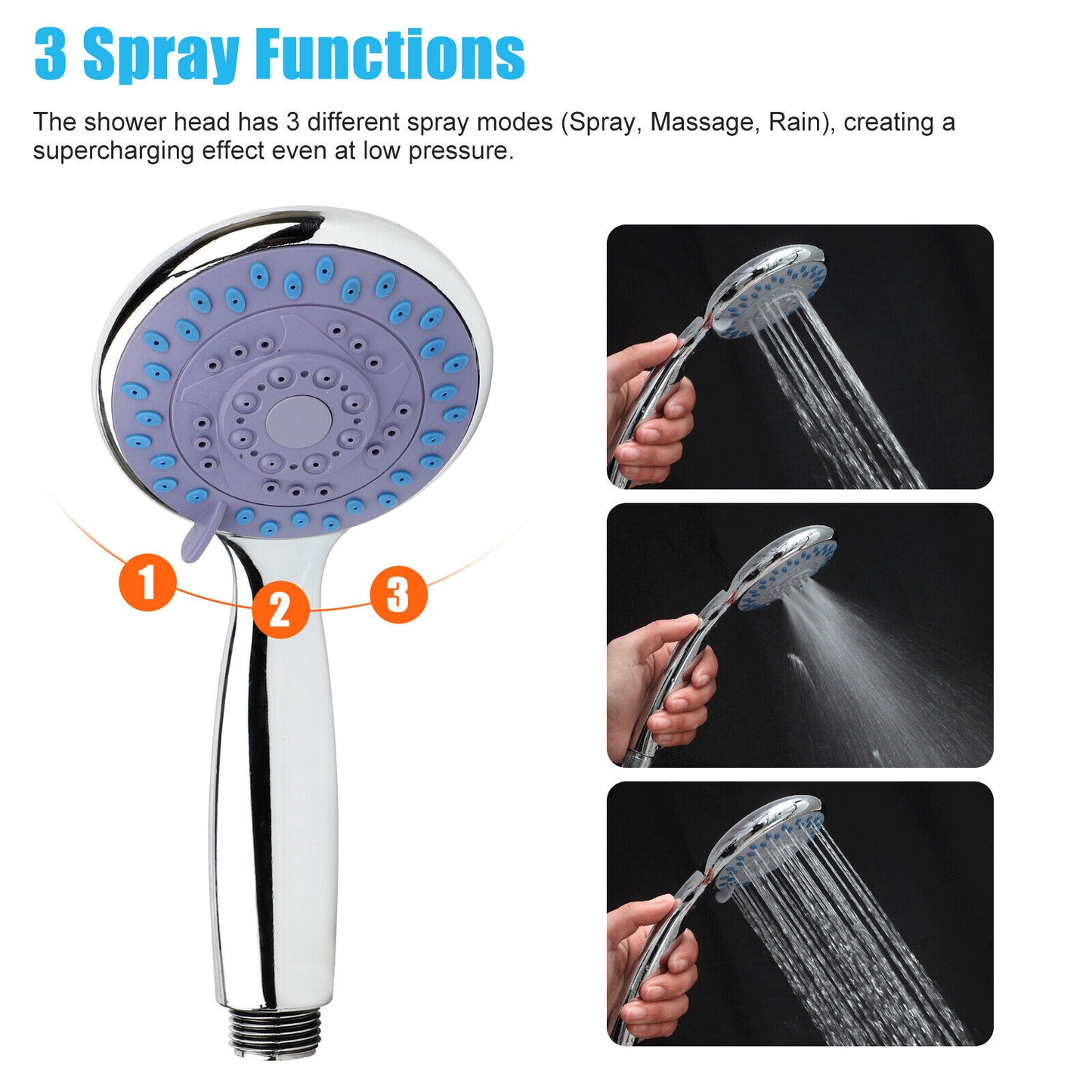High Pressure 3-Setting Shower Head – Handheld Bathroom Sprayer with Hose | Easy Install, Spa-Like Pressure, TikTok Viral Bathroom Upgrade Must-Have