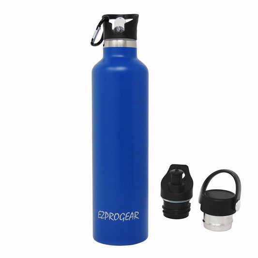 Stainless Steel Vacuum Insulated Double Wall Water Bottle W/3 Lid, Straws, Clip