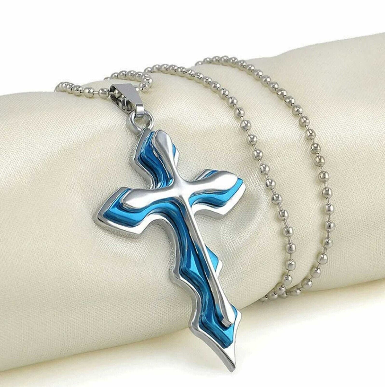 Cross Pendant Necklace Silver Stainless Steel Unisex'S Chain Crucifix Men Women