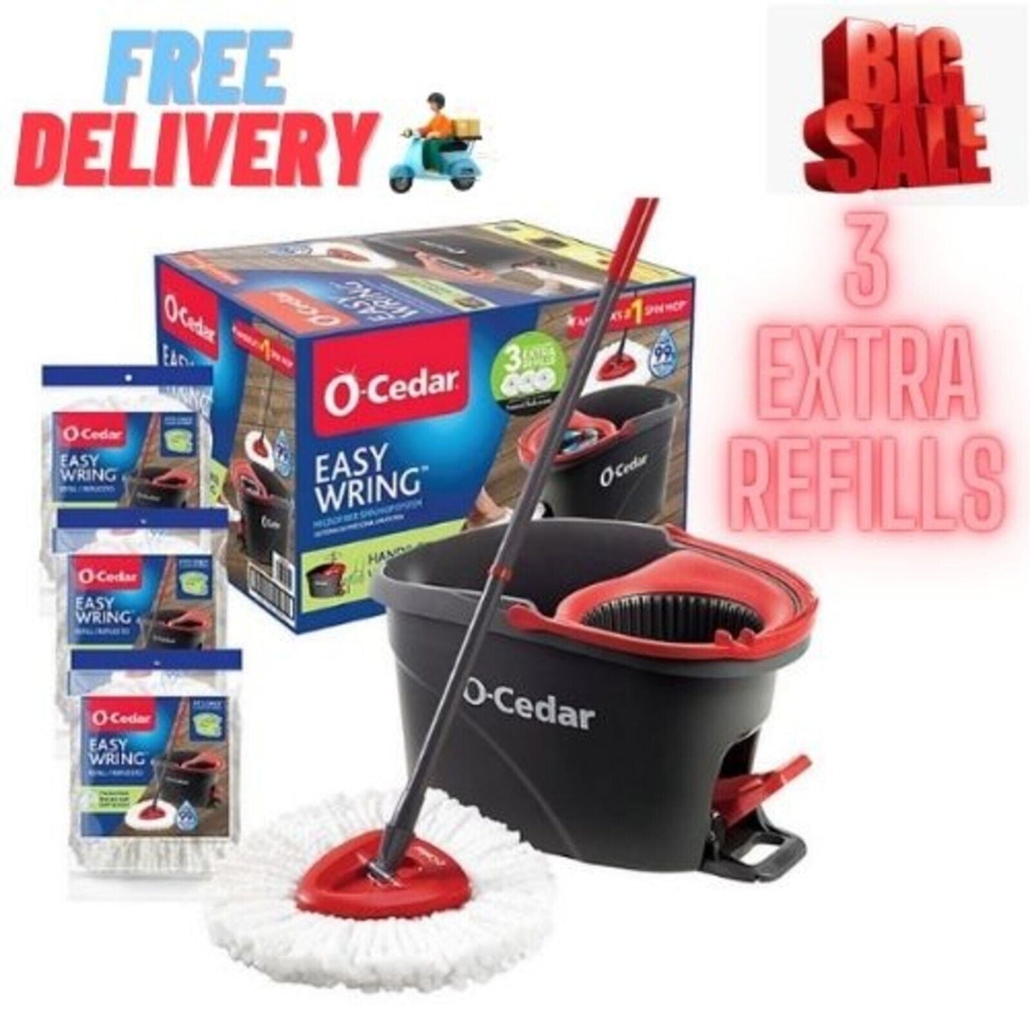 EasyWring Spin Mop & Bucket System - Hands-Free Wringing, Telescopic Handle & 4 Microfiber Mop Heads, Deep Cleaning Floors Effortlessly Adjustable Pet