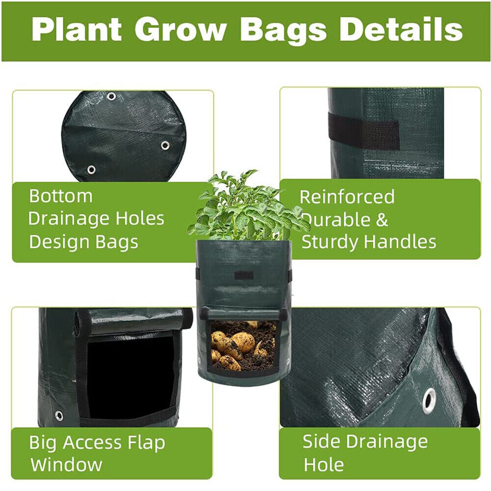 Potato Grow Bags 3-Pack - Waterproof, Reusable Plant Pots with Harvest Window & Handles for Easy Moving - Ideal for Vegetables, Fruits & Flowers