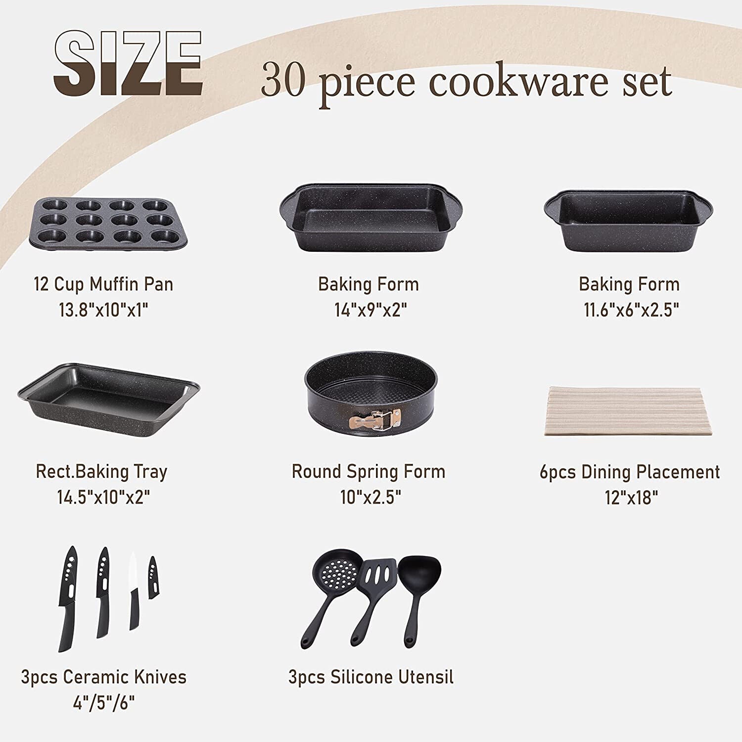 complete cookware 30 pcs set, Nonstick Pots and Pans Set - Granite Cookware & Bakeware, Induction Compatible, Toxin-Free, Includes Fry Pans, Saucepans