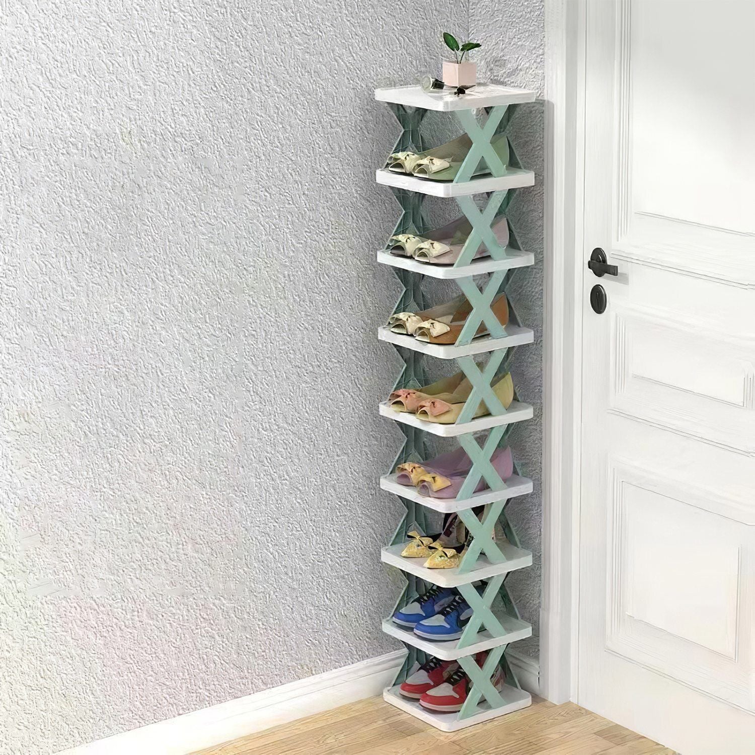 9-Tier Space-Saving Shoe Rack Organizer - Narrow Adjustable DIY Shoe Shelf for Entryway, Closet, or Bedroom, Easy Tool-Free Assembly, Modern Design