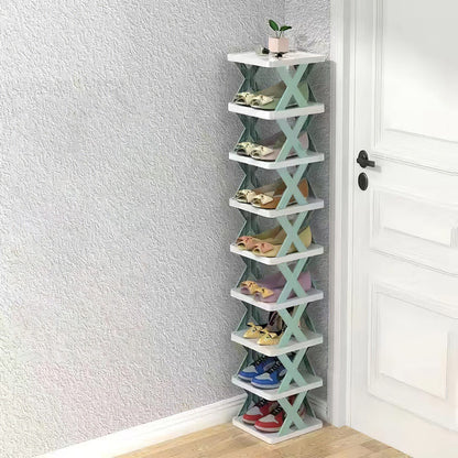 9-Tier Space-Saving Shoe Rack Organizer - Narrow Adjustable DIY Shoe Shelf for Entryway, Closet, or Bedroom, Easy Tool-Free Assembly, Modern Design