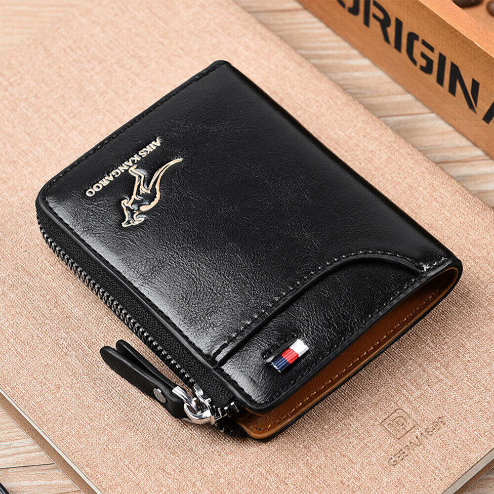 Mens RFID Blocking Leather Wallet | Credit Card Holder with ID Window Zipper | Waterproof Bifold Design | 14 Card Slots Cash Pocket | Stylish Durable