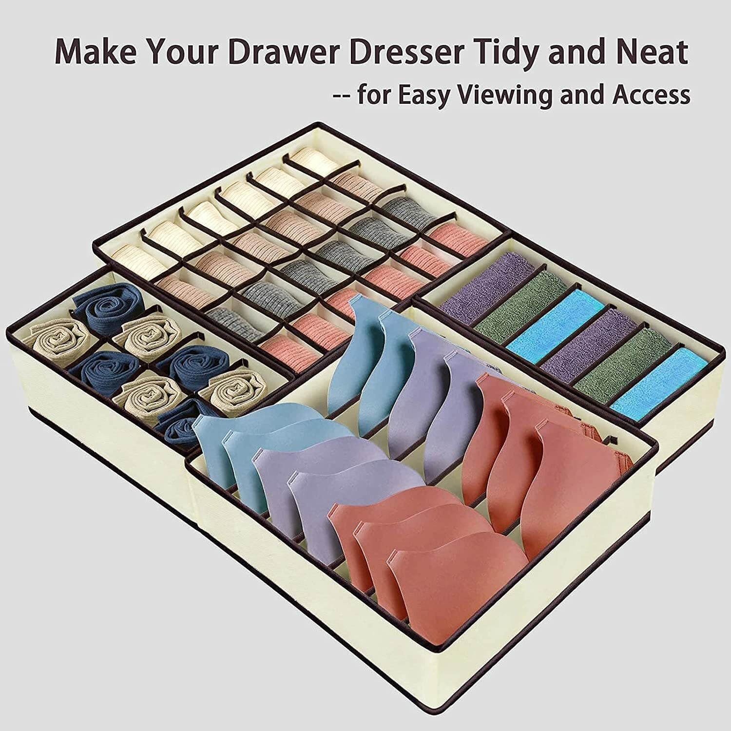 4 Pcs Underwear Organizer Foldable Closet Tie Bra Cabinet Drawer Dresser Storage