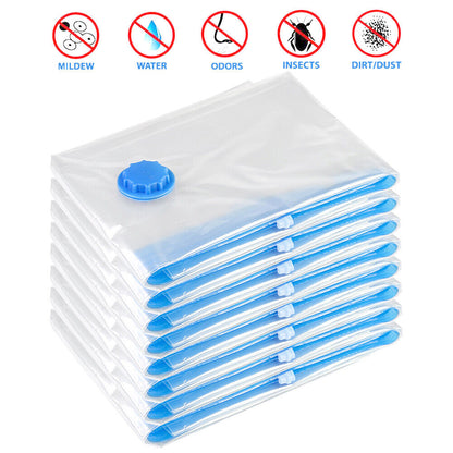 Hand Pump Space Saver Bags 10-Pack Vacuum Seal Storage Bags for Household | Reusable Plastic, Moisture-Proof Organizer Save 85% Closet & Luggage Space