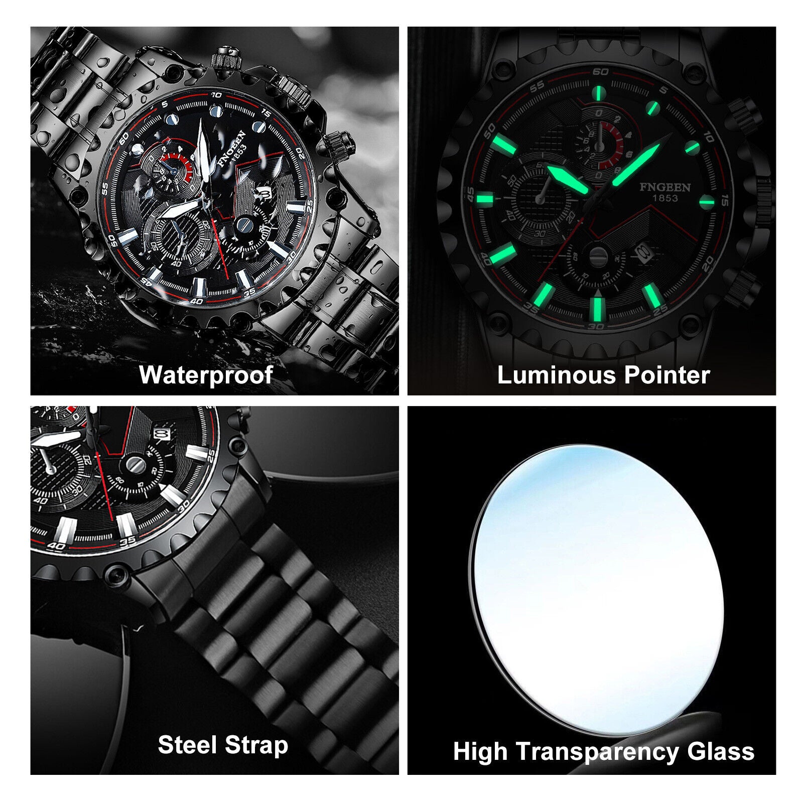 Waterproof Men'S Watch Classic Stainless Steel Quartz Luminous Luxury Wristwatch