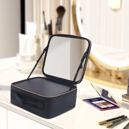 Makeup Bag Makeup Organizer Box with Mirror Large Capacity Travel Cosmetic Case Waterproof PU Portable Storage for Brushes & Skincare