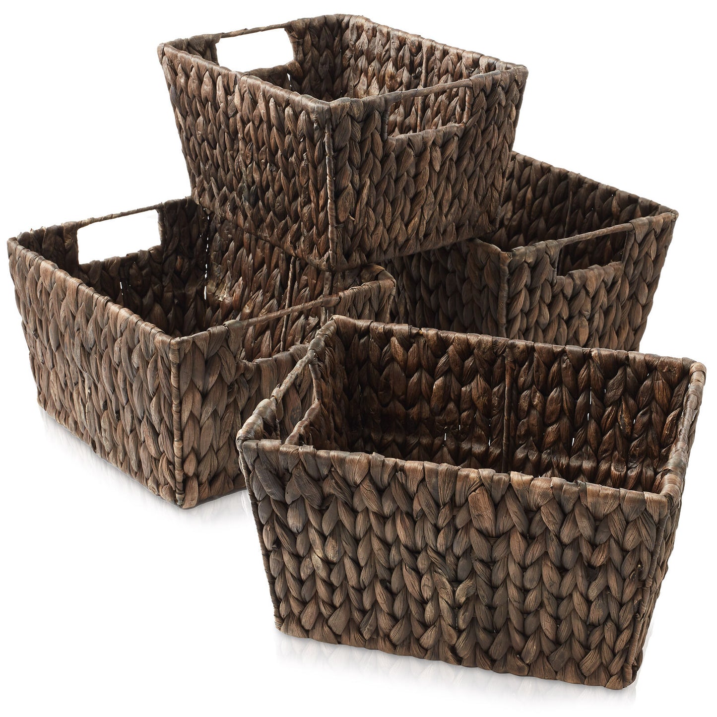 scalloped baskets, Hyacinth Storage Baskets - Set of 4 Handwoven Organizer Bins for Shelves, Pantry, Bathroom Kitchen Plastic Decorative Laundry