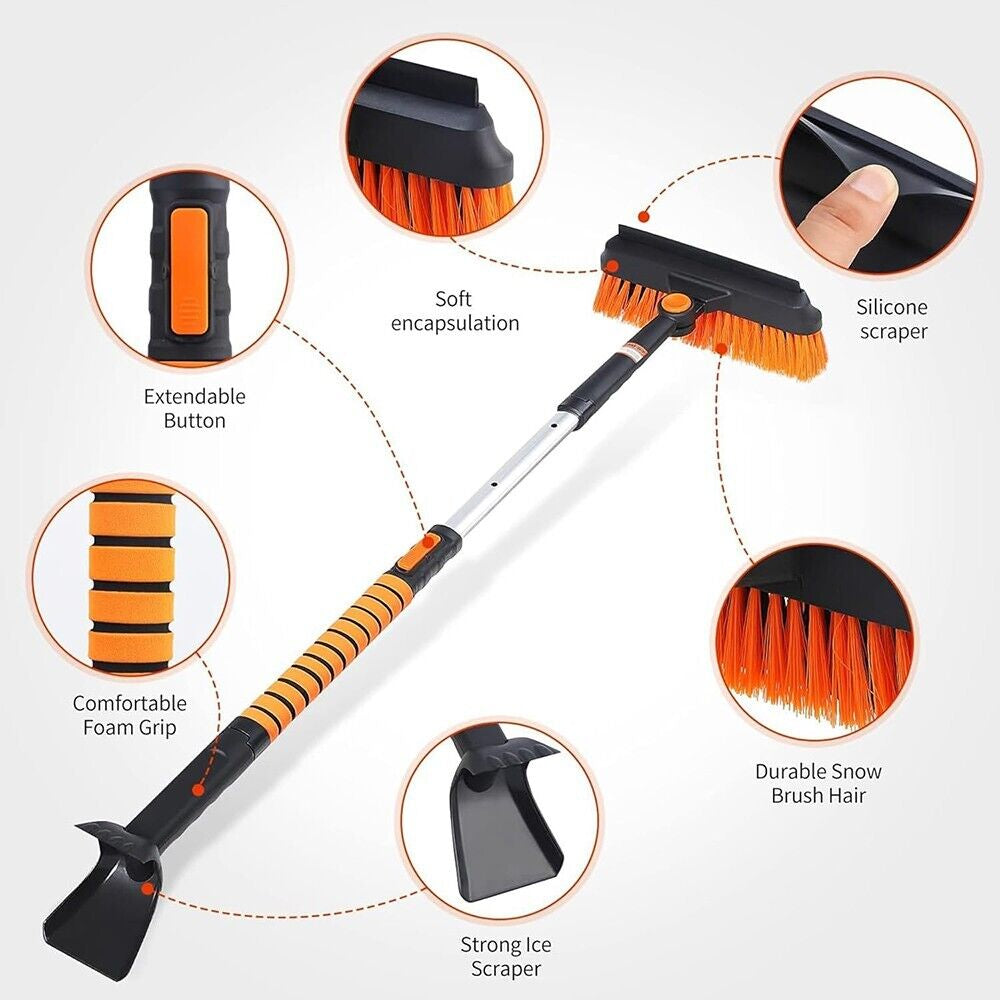 Extendable 4-in-1 Snow Shovel Kit – Portable Brush, Ice Scraper & Collapsible Tools with Pivoting Head & Telescoping Handle for Winter Snow Removal