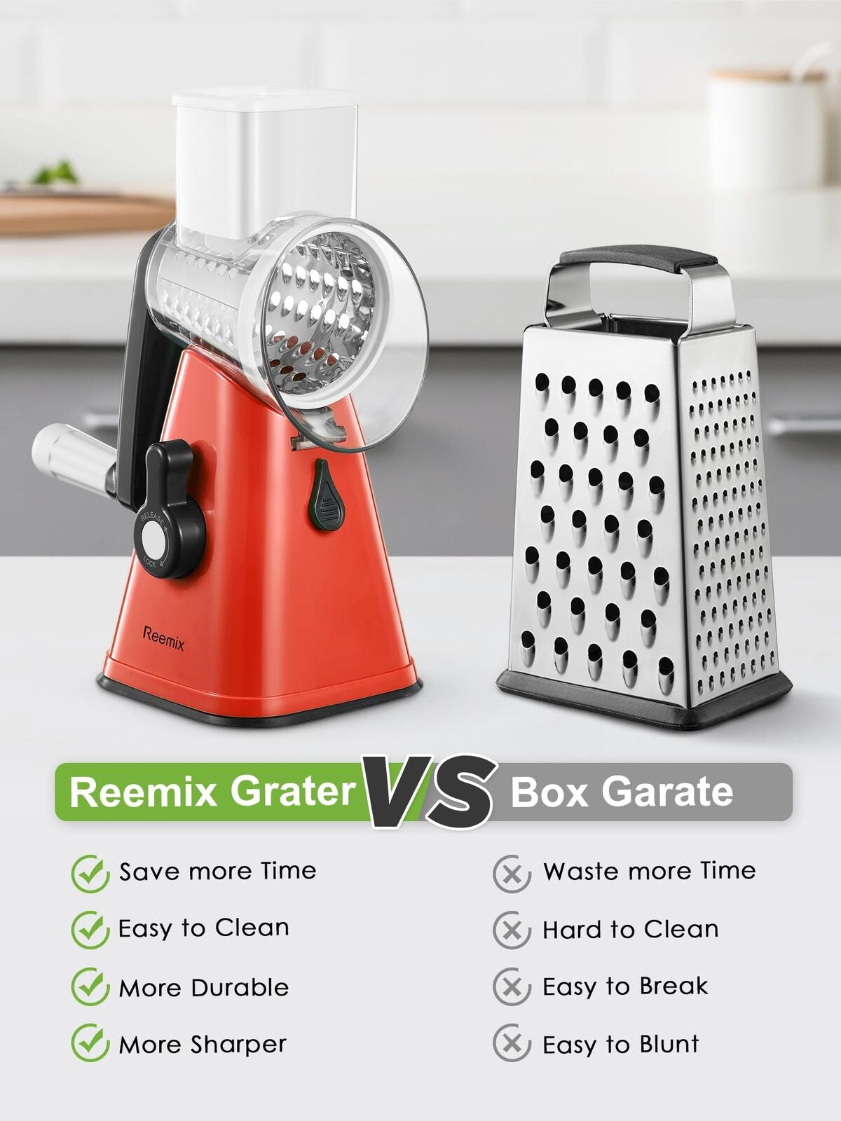 Rotary Cheese Grater with 3 Blades with Handle Kitchen Mandoline Vegetable Slicer