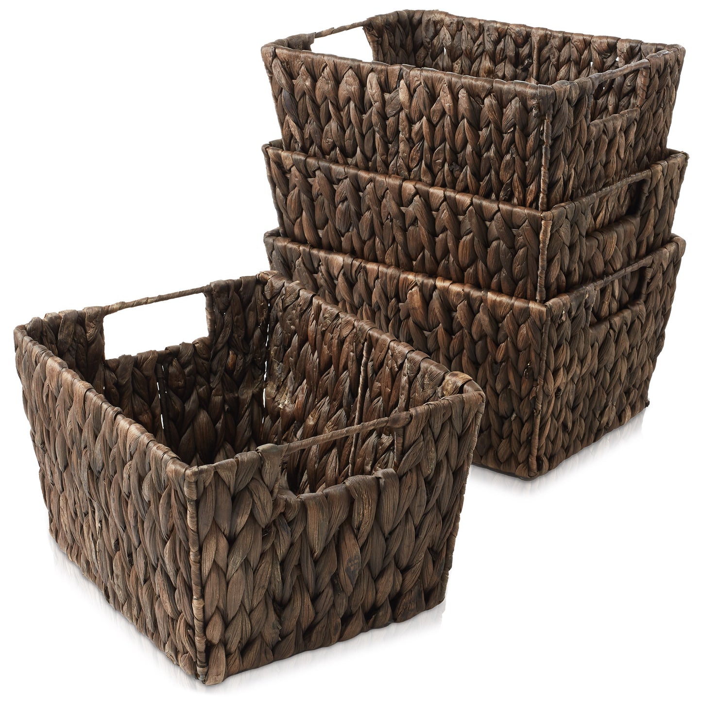 scalloped baskets, Hyacinth Storage Baskets - Set of 4 Handwoven Organizer Bins for Shelves, Pantry, Bathroom Kitchen Plastic Decorative Laundry