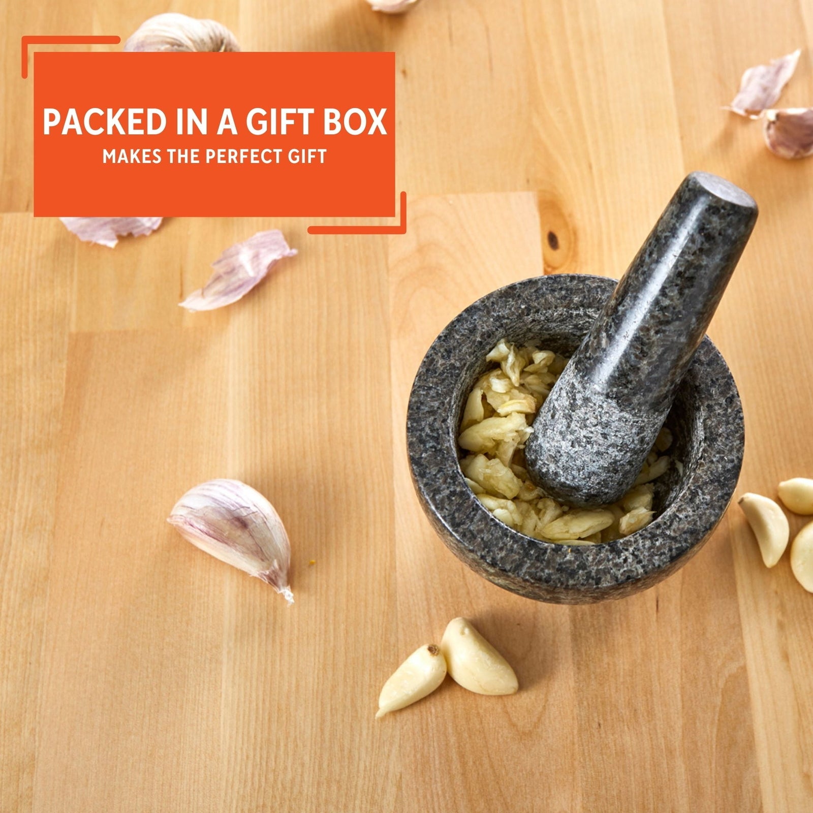 3.75" Mini Polished Granite Mortar and Pestle, Gray (3.7" X 3.7" X 2.8")