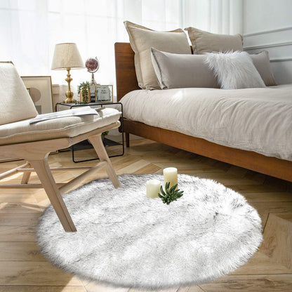 Faux Fur Sheepskin Fluffy Area Rugs round Shaggy Carpet for Bedroom Living Room