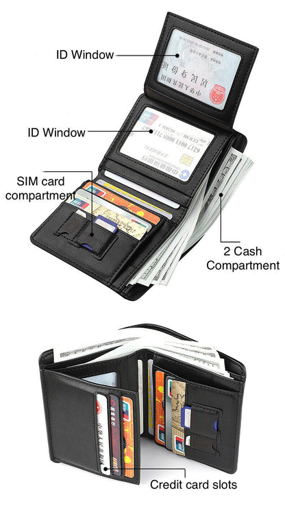 Men'S Functional Bifold Leather Wallet with ID Window Card Holder Slim Purse