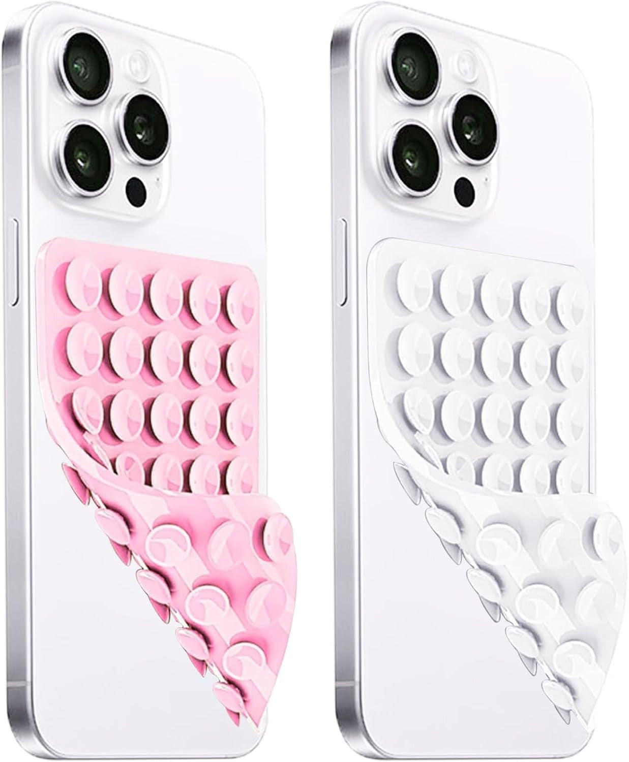 2 Pack Silicone Suction Cup Phone Case Mount Double Light Pink&White